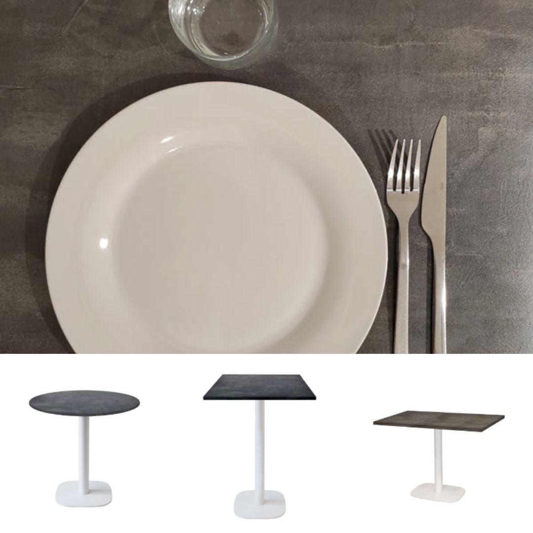 collection de tables Round blanc ardoise métallisée