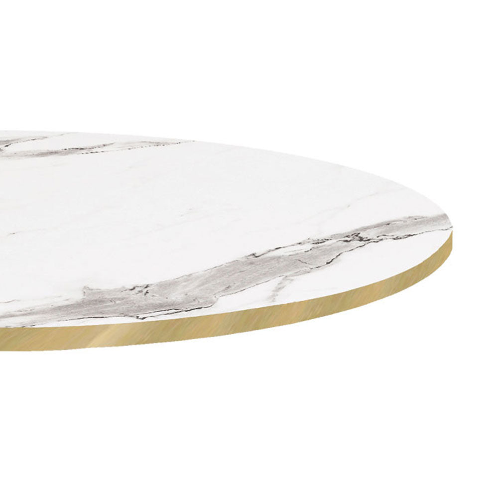 plateau de table sur mesure restaurant marbre blanc chants laiton restootab