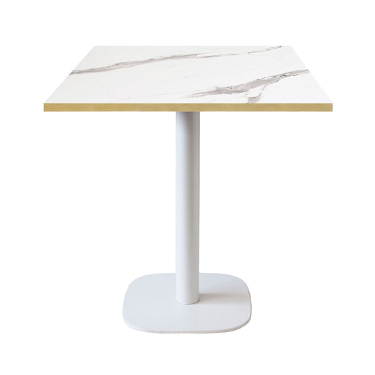 Table de restaurant round blanc carrée 70x70cm marbre blanc laiton