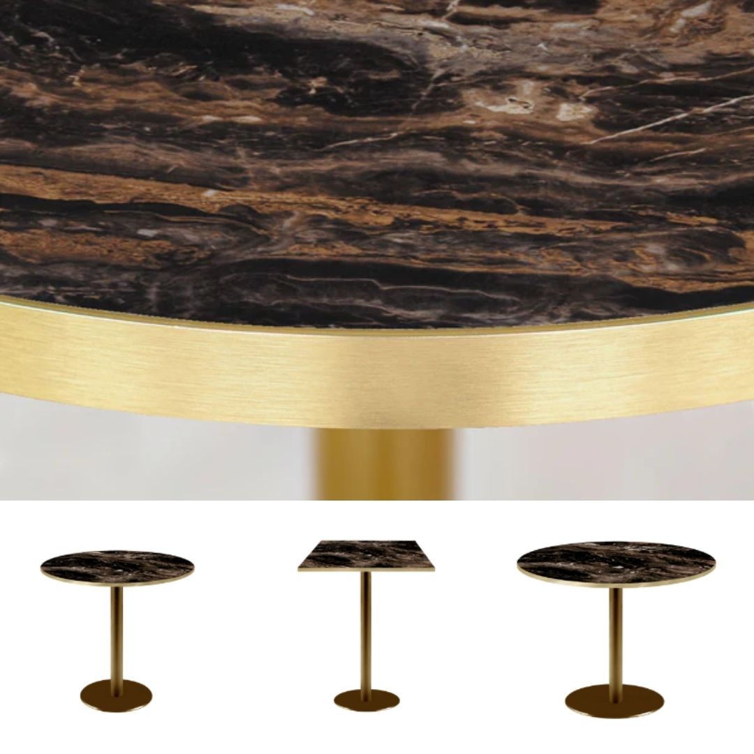 collection de tables Rome doré berbre cappuccino laiton