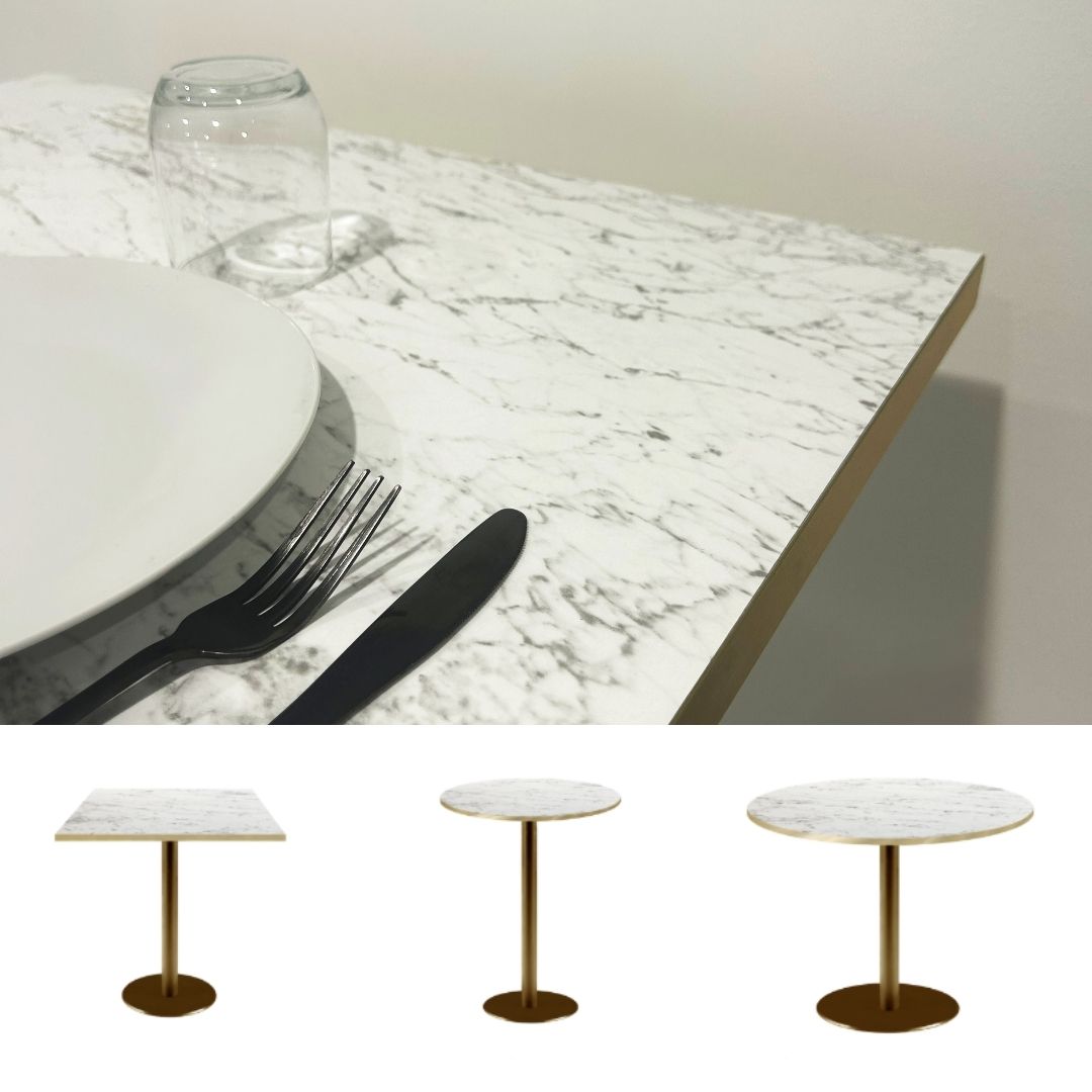 collection de tables Rome doré marbre calacatta laiton