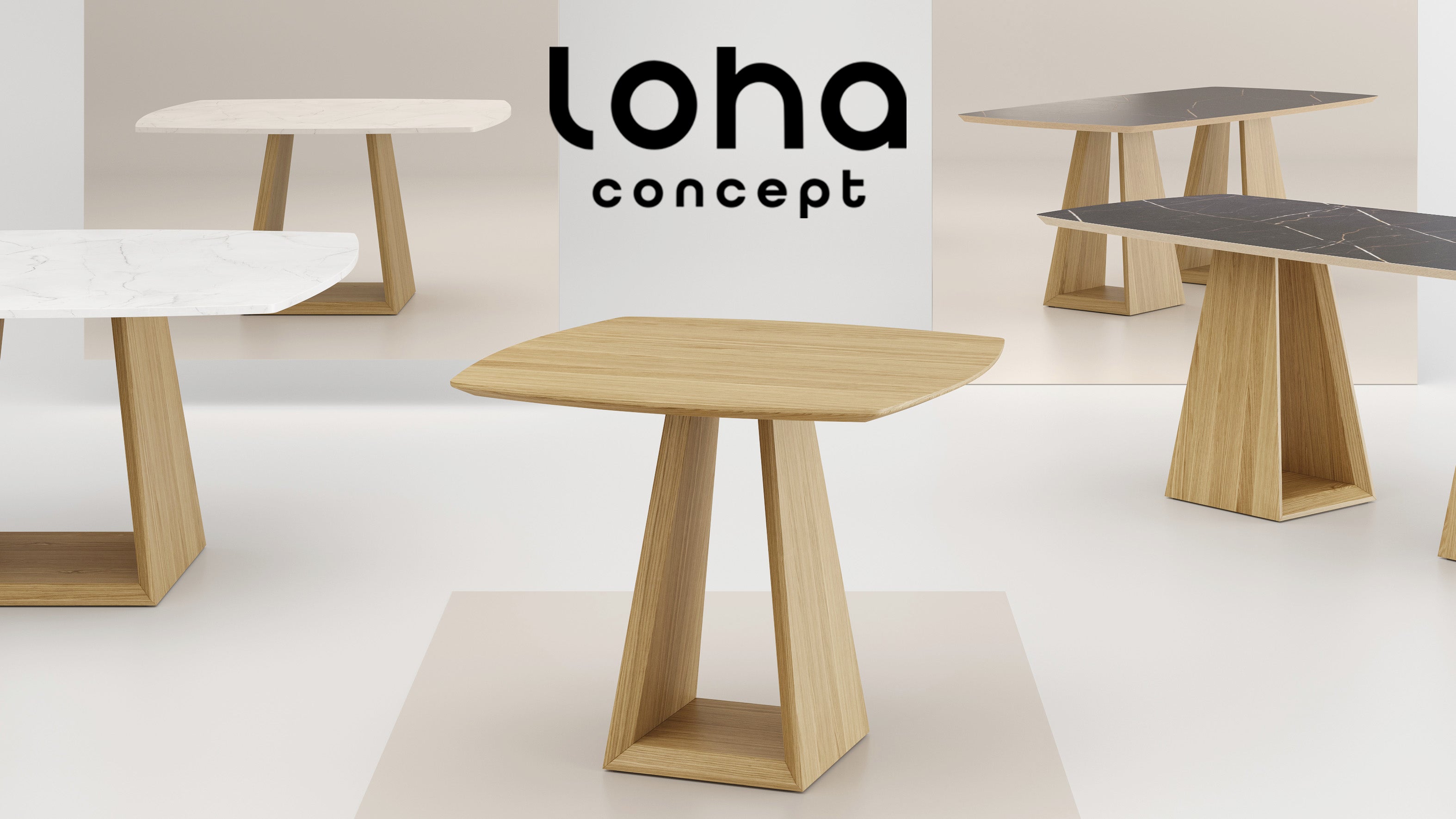 Bannière d’accueil présentant une table élégante conçue pour les restaurants, création Loha concept.