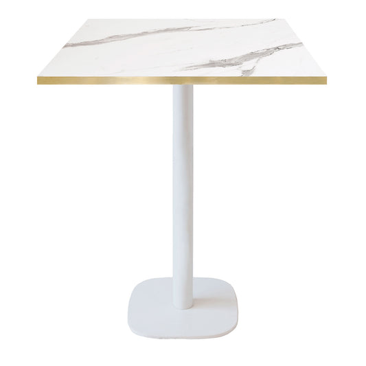 Mange-debout round blanc carré 70x70cm marbre blanc laiton
