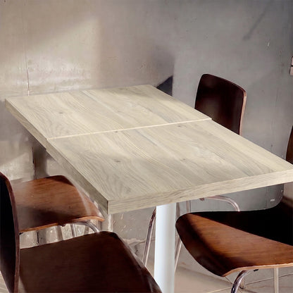 plateau de table sur mesure décor bois pour restaurant bar et bistrot  avec pied de table blanc.