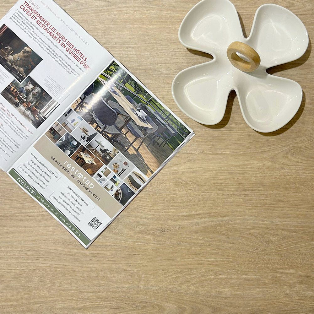 plateau de table sur mesure décor chêne dolomite pour restaurant Restootab