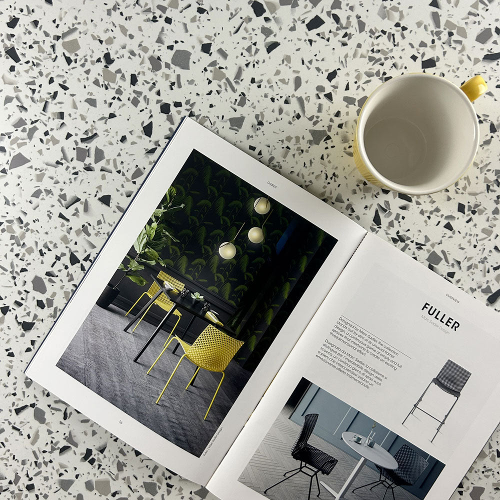 plateau de table sur mesure restaurant terrazzo white chip restootab