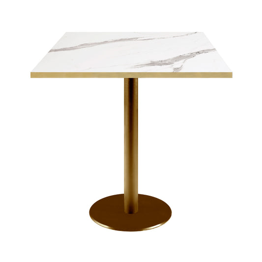 Table de restaurant rome doré carrée 70x70cm marbre blanc laiton