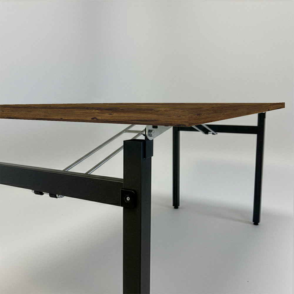 Table rectangulaire pliante d'intérieur pour restaurant et hôtel, structure en acier et plateau en bois aggloméré. décor chêne hunton