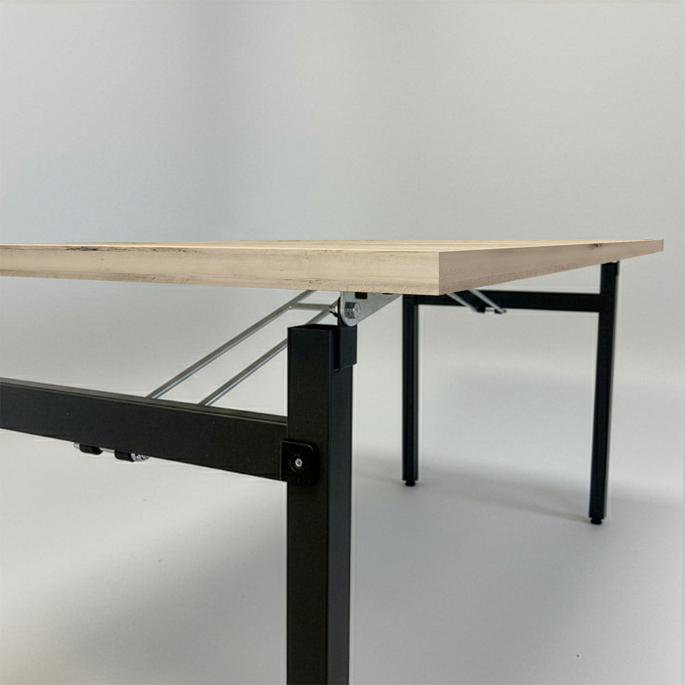 Table rectangulaire pliante d'intérieur pour restaurant et hôtel, structure en acier et plateau en bois aggloméré. décor chêne kanaka